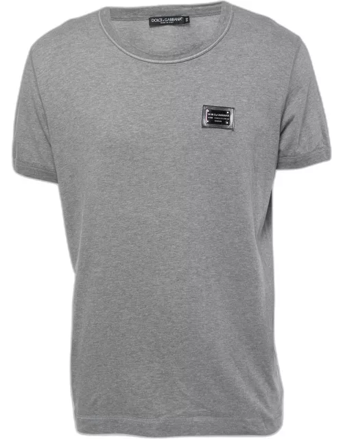 Dolce & Gabbana Grey Cotton Logo Detail Crew Neck T-Shirt