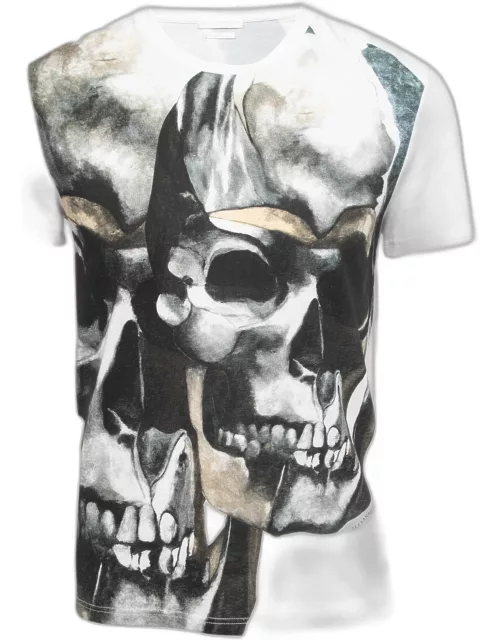 Alexander McQueen White Skull Print Cotton Crew Neck T-Shirt