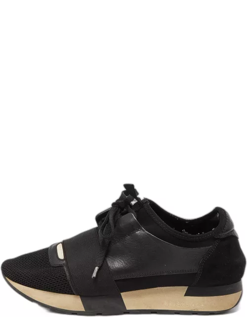 Balenciaga Black Leather Mesh and Suede Race Runner Sneaker
