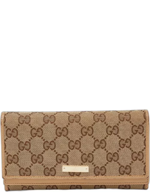 Gucci Beige GG Canvas and Leather Flap Continental Wallet