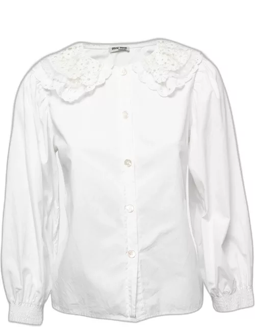 Miu Miu White Cotton & Lace Collar Detail Shirt