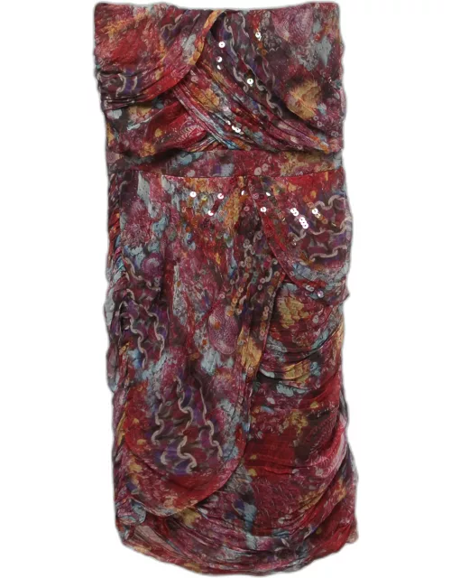 Diane Von Furstenberg Red Printed Silk Embellished Garvin Strapless Mini Dress