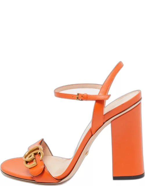 Gucci Orange Leather GG Marmont Ankle Strap Sandal