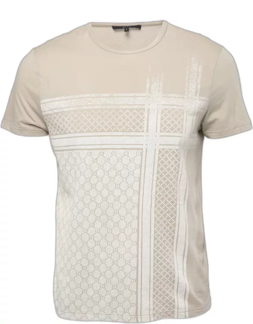 Gucci Beige Logo Printed Cotton Knit T-Shirt