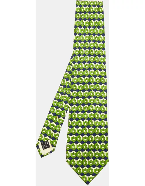 Gucci Green Cube Printed Silk Tie