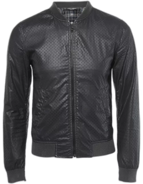 Dolce & Gabbana Black Perforated Cotton Rib Knit Detail Jacket