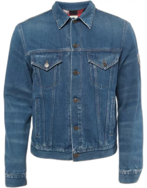 Gucci Blue Embroidered Denim Button Front Jacket