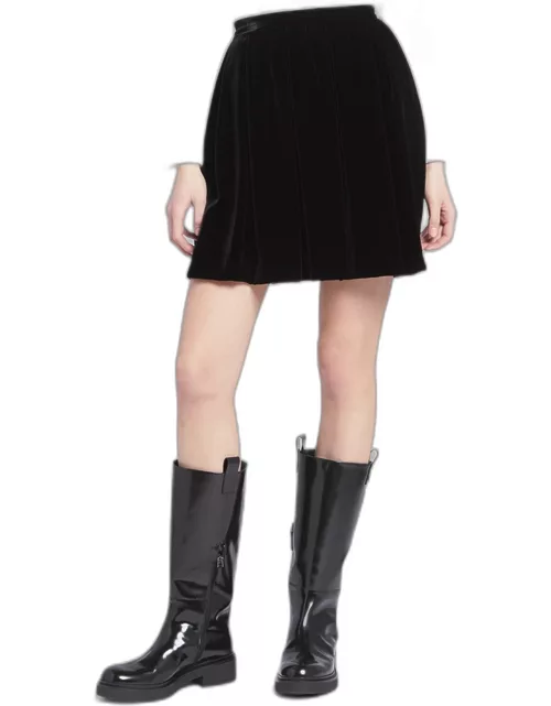 Pleated A-Line Velvet Mini Skirt