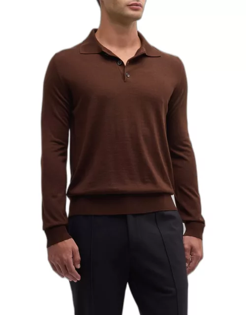 Men's Wool-Silk Blend Polo Sweater