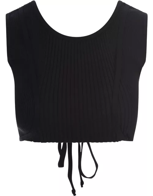Barrow Black Ribbed Crop Top With Back Fastening