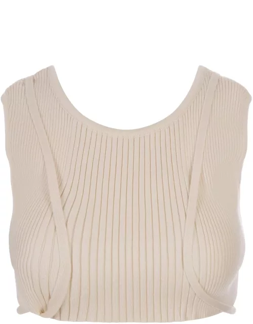 Barrow Dove Ribbed Crop Top With Back Fastening
