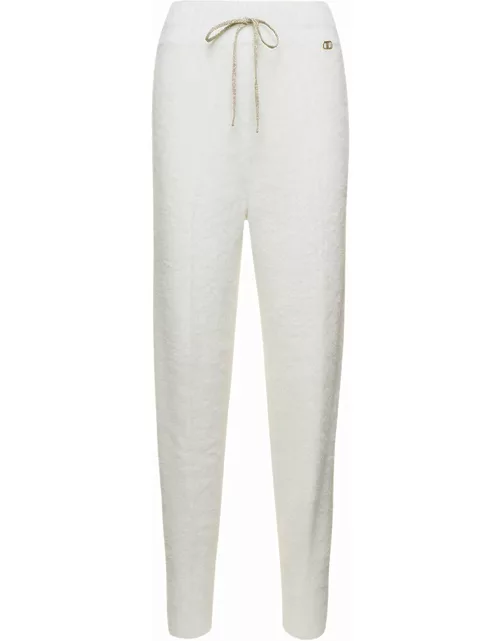 TwinSet White Jogger Pants With Logo Patch In Brushed Polyamide Woman