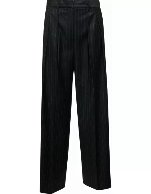 Theory Dark Grey Tailored Pinstripe Pants In Wool Woman