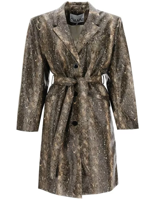 Ganni Snake-effect Faux Leather Trench Coat