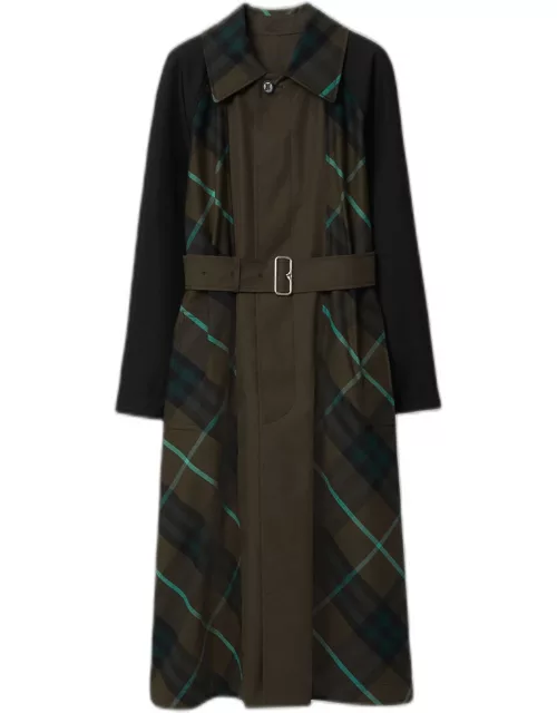 Reversible Check Water-Resistant Belted Coat