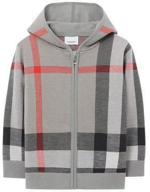 Grey check knitted hoodie