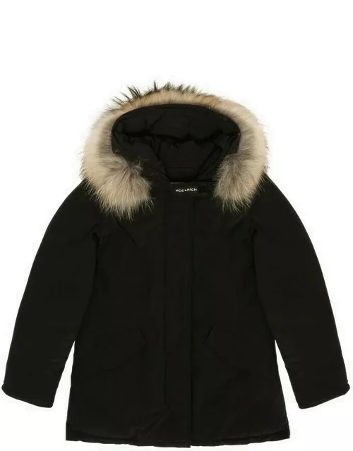Black hooded parka jacket
