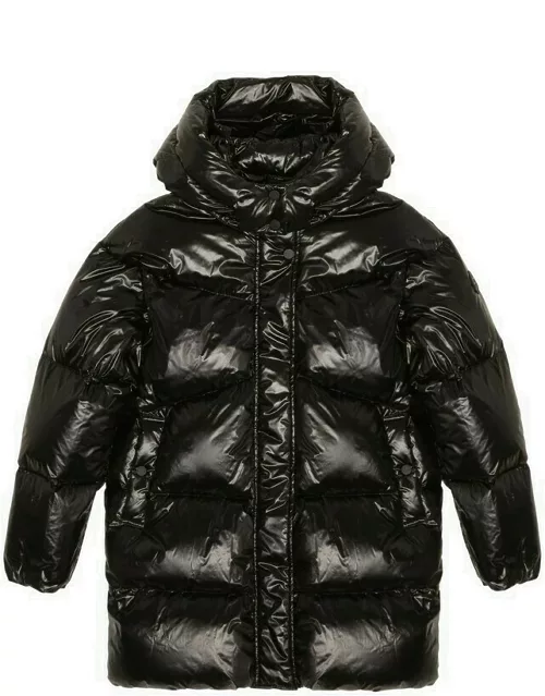 Glossy black nylon down jacket