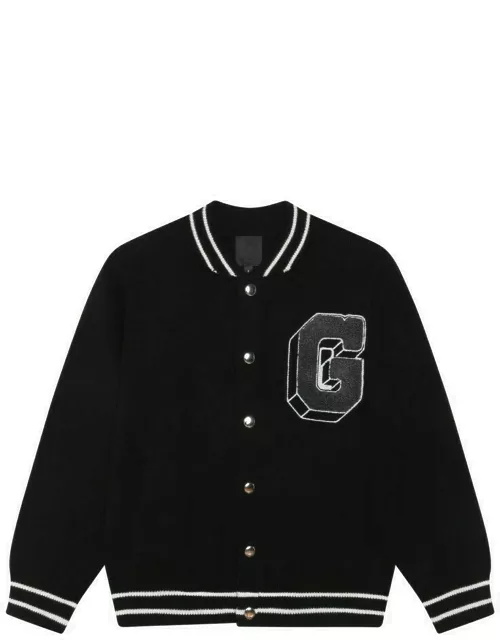 Black cotton bomber jacket with patch