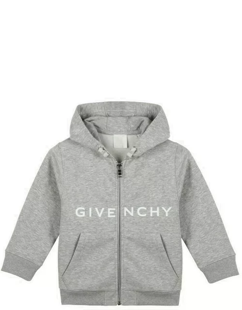 Grey hoodie with zip and logo