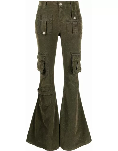 Moss green flared pants with pocket