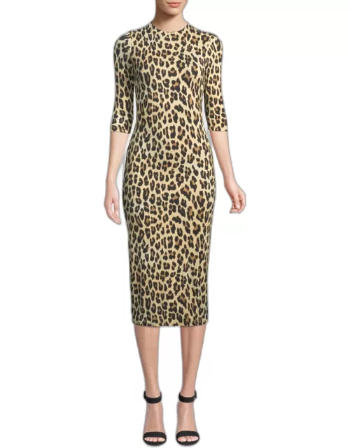 Delora Fitted Leopard Mock-Neck Dress
