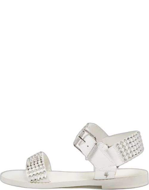 Zadig & Voltaire White Leather Ankle Strap Spiked Sandal