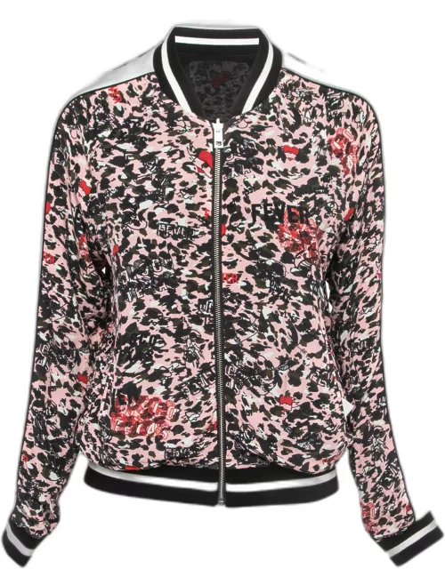 Zadig and Voltaire Black/Pink Printed Crepe Reversible Bomber Jacket