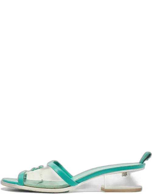 Chanel Green Leather and PVC CC Slide Sandal