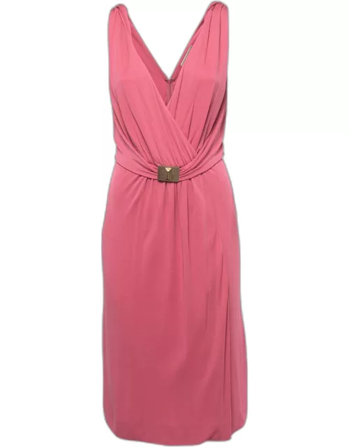 Emilio Pucci Pink Jersey Draped Sleeveless Buckle Detail Dress