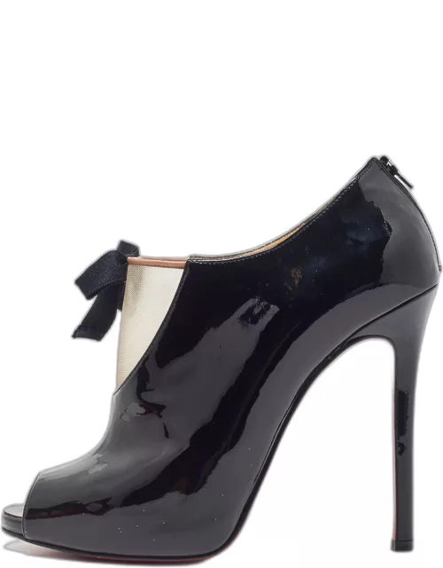 Christian Louboutin Black Patent Leather and Mesh Ankle Bootie