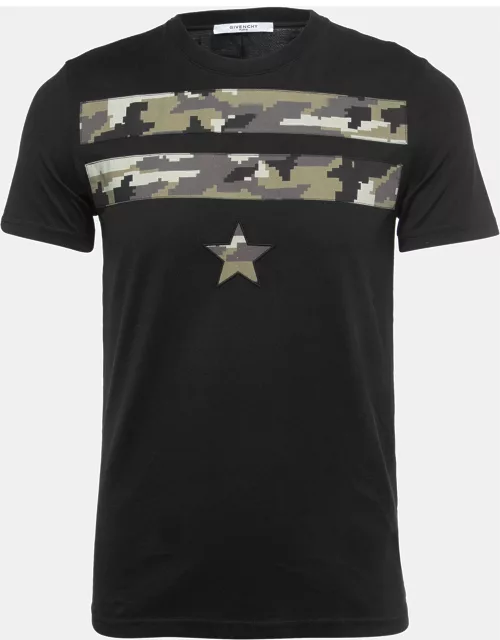 Givenchy Black Cotton Patch Detail Crew Neck Half Sleeve T-Shirt