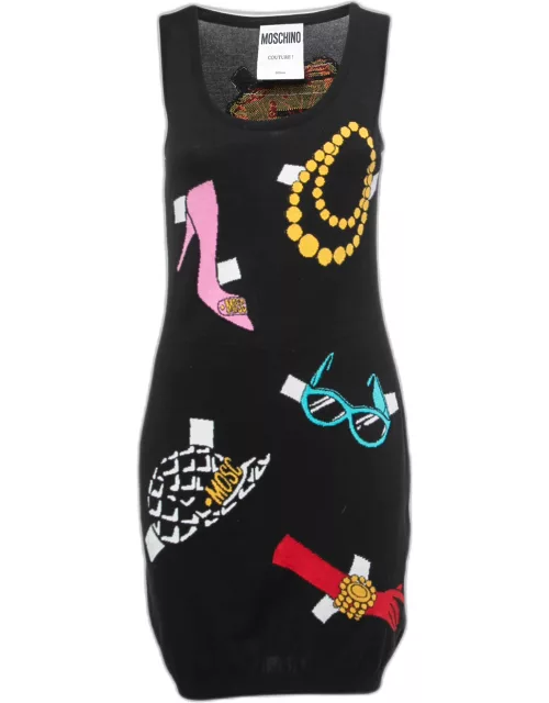Moschino Couture Black Fashion Patterned Knit Sleeveless Mini Dress