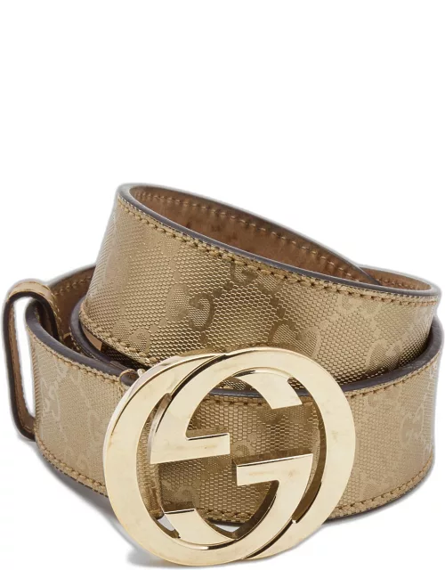 Gucci Gold GG Imprime Canvas Interlocking G Buckle Belt 90C