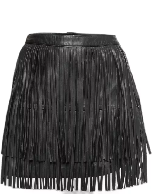 Zadig and Voltaire Black Fringed Leather Mini Skirt