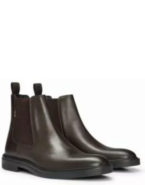 Leather Chelsea boots with signature-stripe detail- Dark Brown Men's Boot