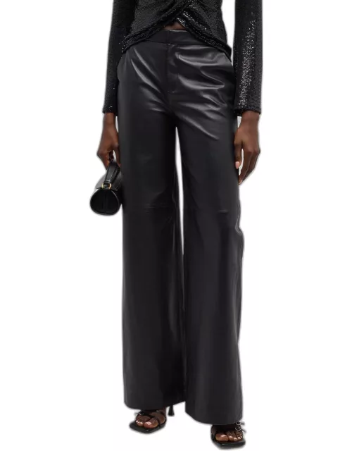 Livvy Mid-Rise Straight-Leg Leather Trouser