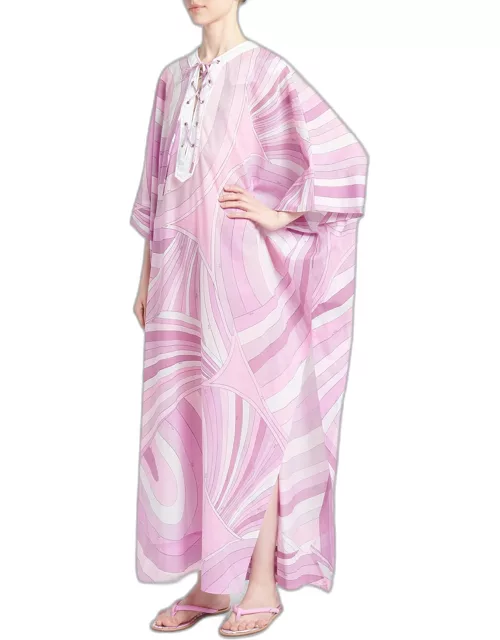 Abstract-Print Lace-Up Maxi Kaftan Dres