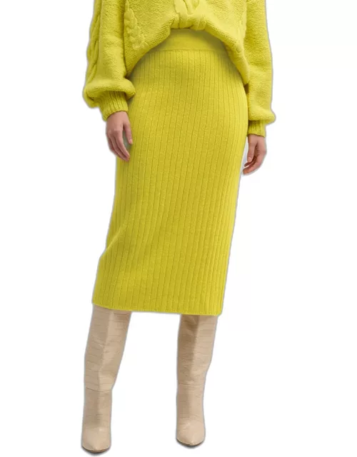 Zoe Ribbed Side-Slit Midi Pencil Skirt