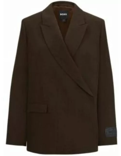 Virgin wool-crpe blazer with concealed closure- Dark Brown Women's Tailored Jacket