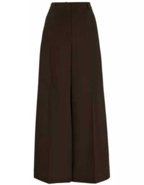 Relaxed-fit, wide-leg wool trousers with skirt effect- Dark Brown Women's Formal Pant