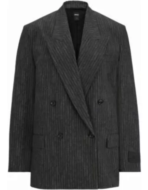 Double-breasted, pinstriped blazer in stretch jersey- Patterned Women's Tailored Jacket