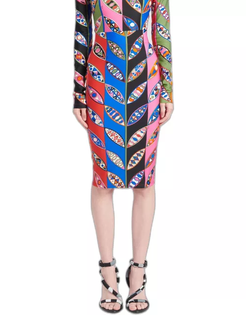 Abstract-Print Fitted Skirt