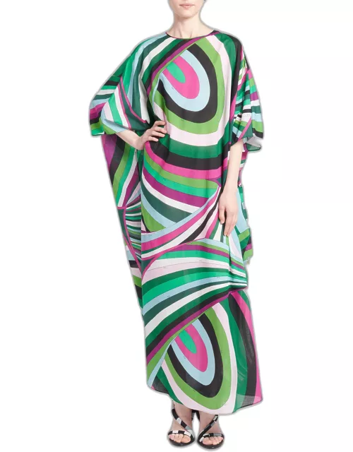 Abstract-Print 3/4-Sleeve Maxi Kaftan Dres