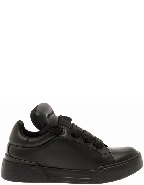 Dolce & Gabbana megaskate Black Padded Low Top Sneakers In Smooth Leather Man