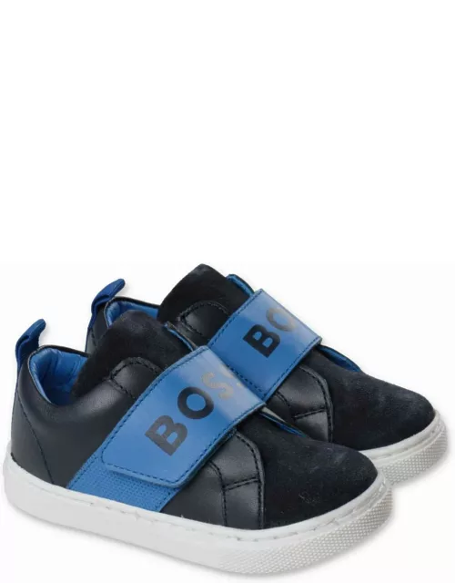 Hugo Boss Sneakers Blu Navy In Pelle Bambino
