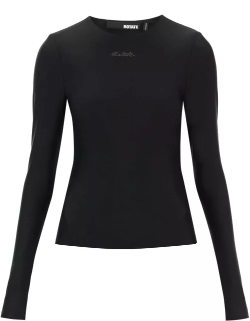 Rotate by Birger Christensen Long-sleeved T-shirt With Rhinestone-studded Logo
