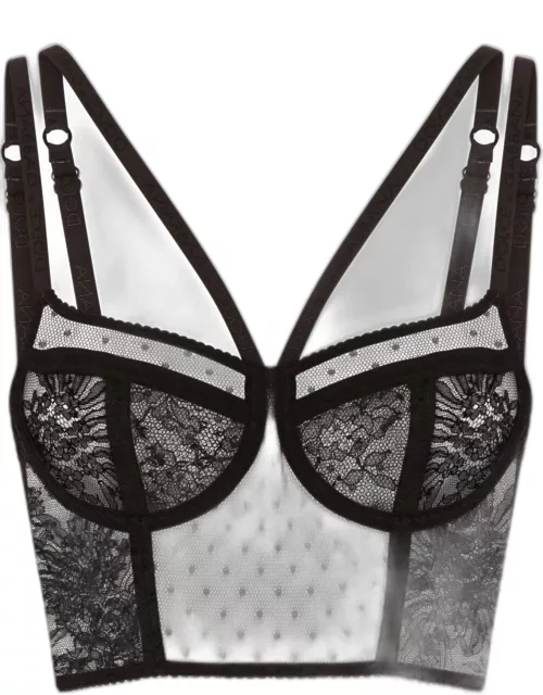 Dolce & Gabbana Black Bustier Top With Double Strap In Chantilly Lace Woman