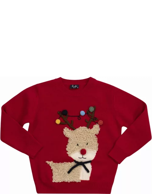 Il Gufo Christmas Jumper With Reindeer And Pom Pom