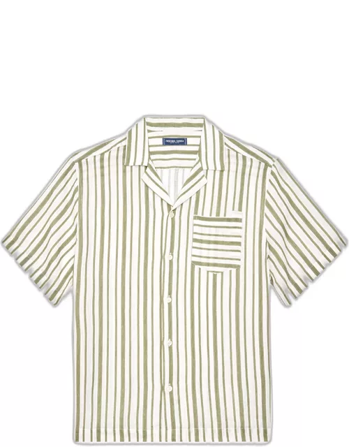 Angelo Stripe Linen Shirt Jungle Green